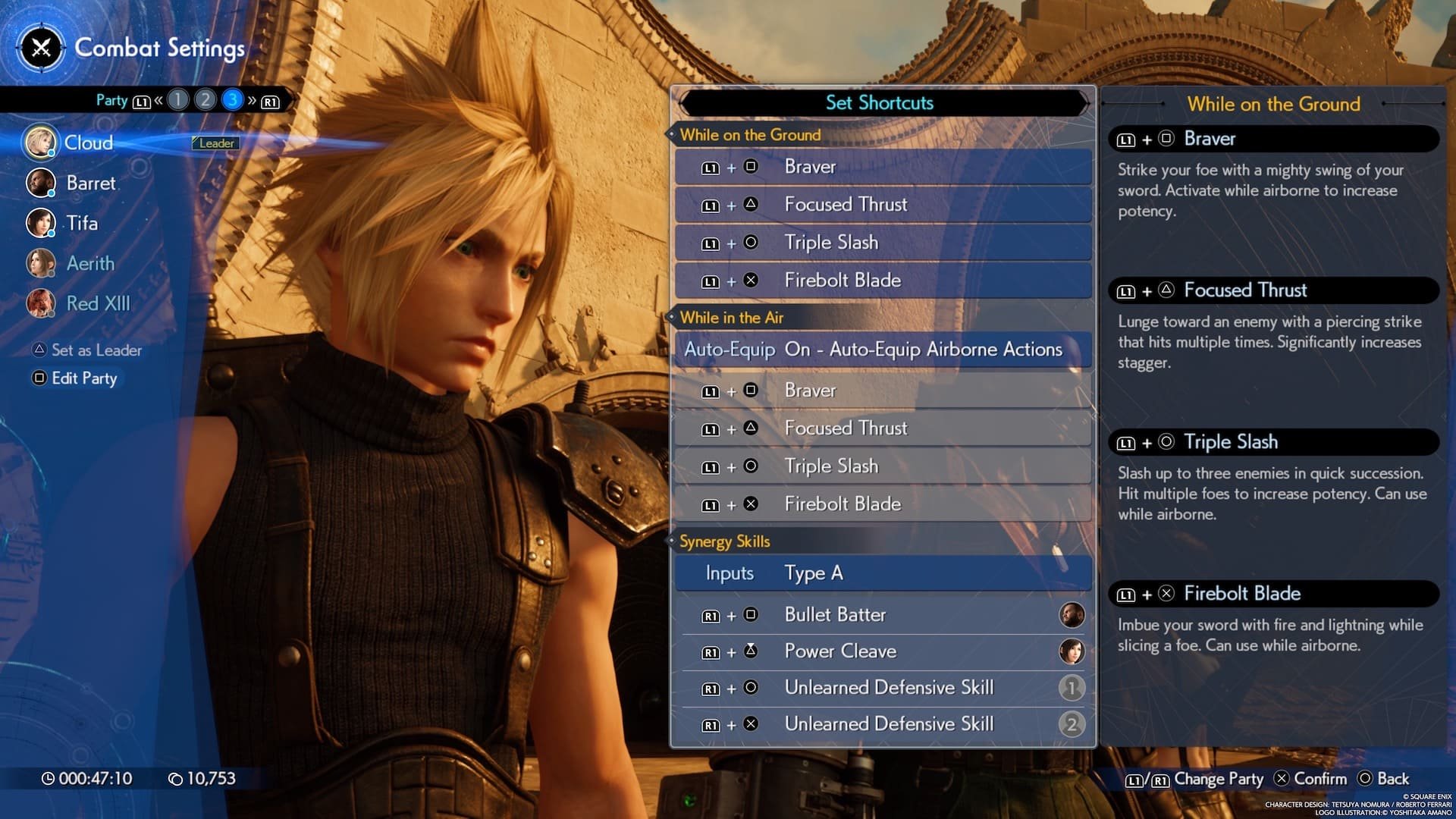Меню настройки команды в final fantasy vii rebirth